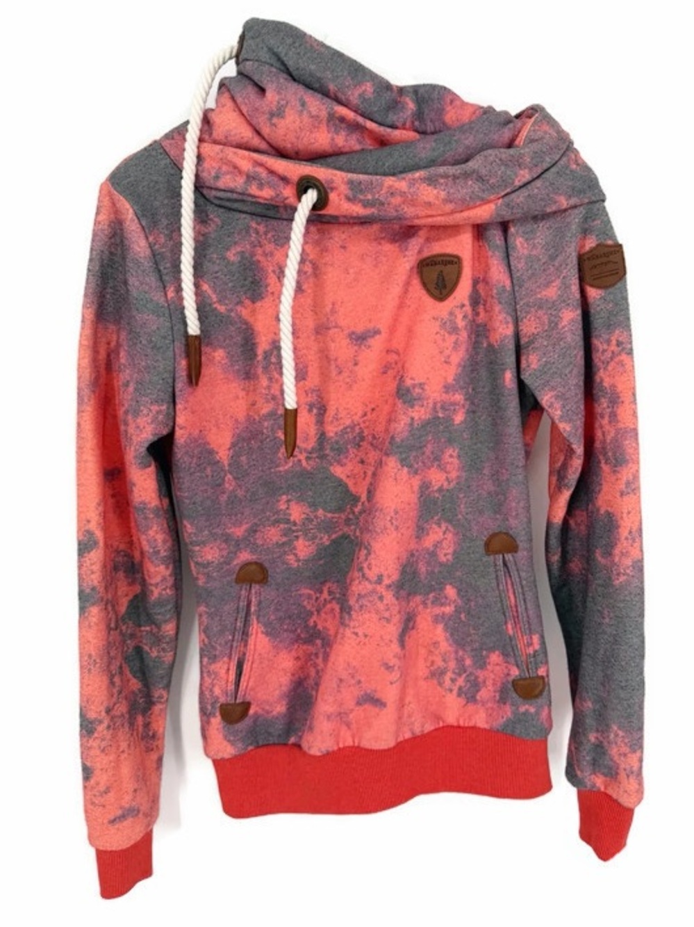 Wanakome‎ Cowl Neck Hoodie Sweatshirt Women’s XS Tie Dye Coral Grey